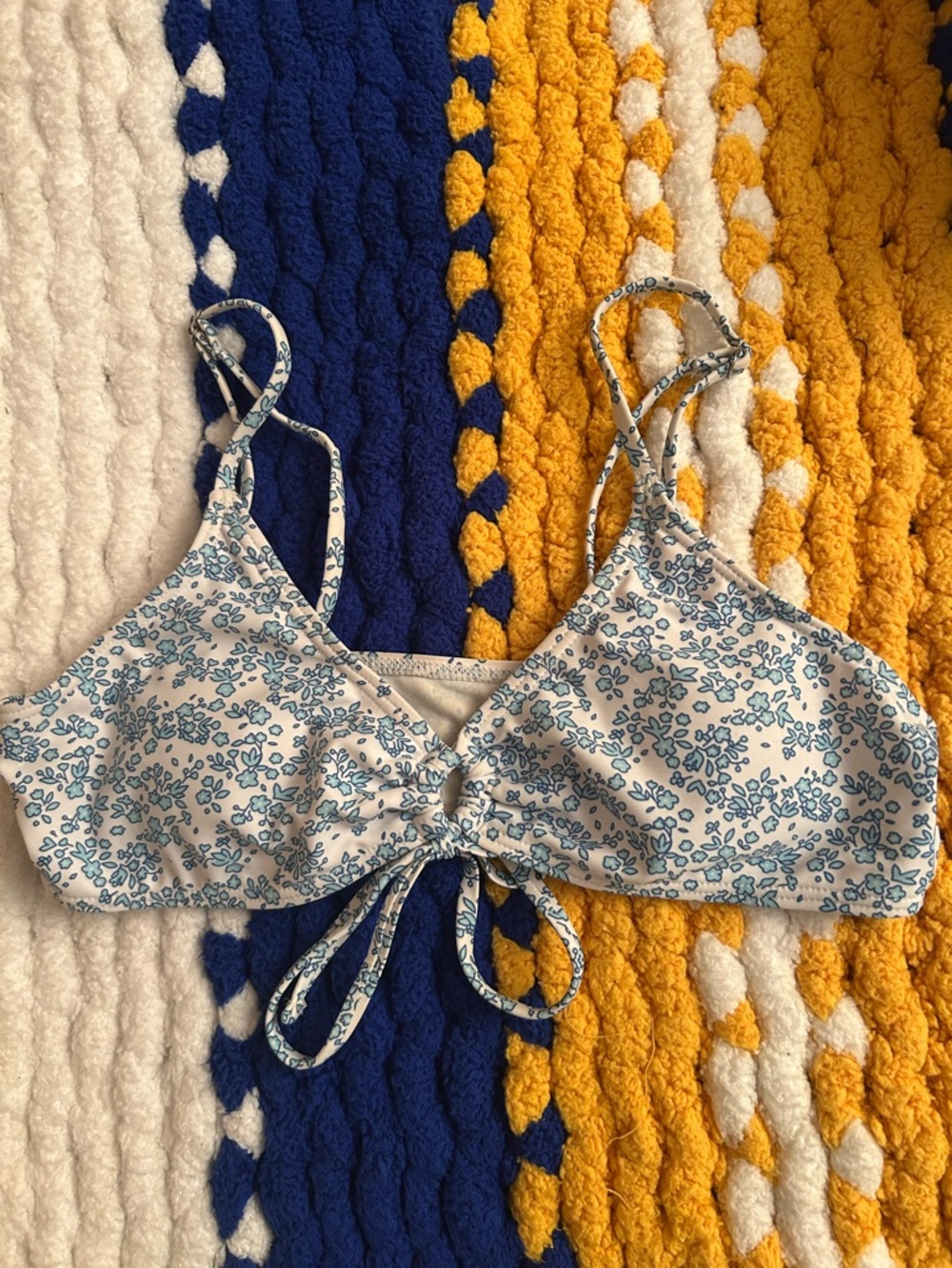 wild fable White & Blue Floral Tie-Front Bikini Top